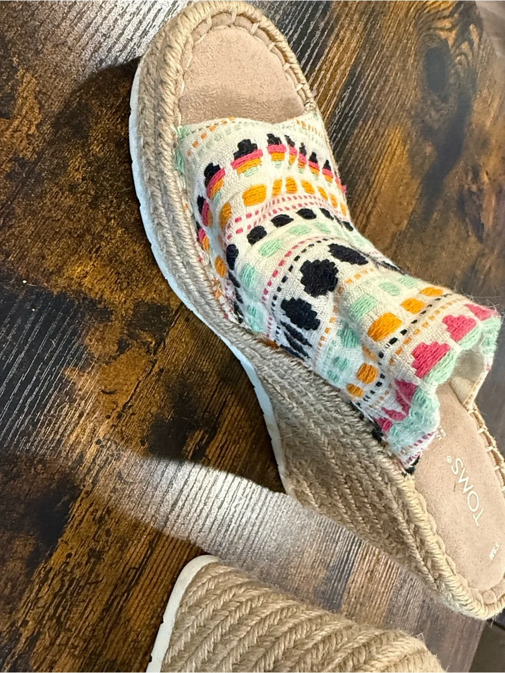 TOMS Embroidered Cream Canvas Slip-On with Mint and Coral Accents